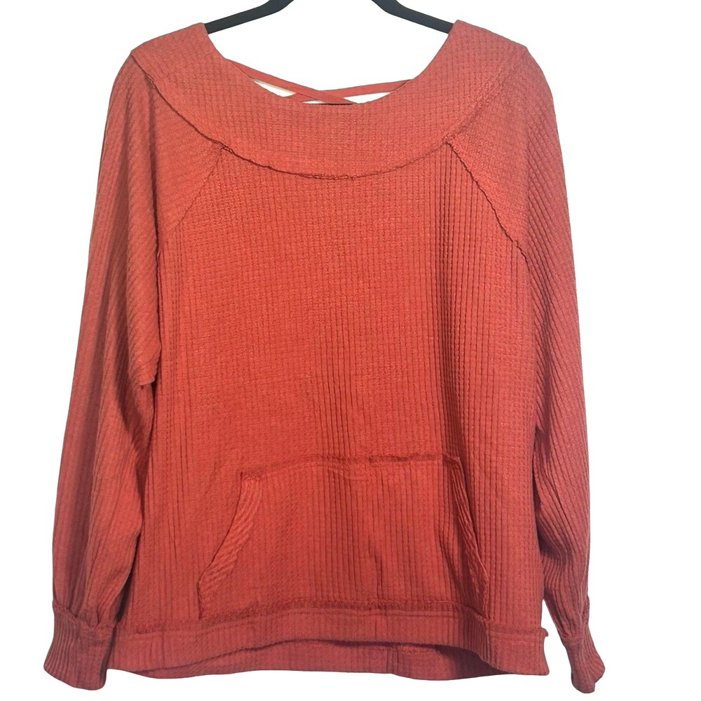 Buckle BKE Waffle Knit Top Women's Size Medium Oversized‎ Loungewear Raw Seams